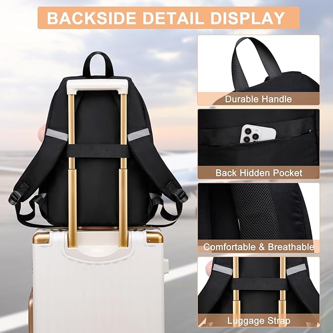 School Backpack for Teen Girls & College Women - Anti-Theft & Water Resistant 17.3 Inch Laptop Mochilas Bookbag - Large Ergonomic Straps Backpack, Classic Black