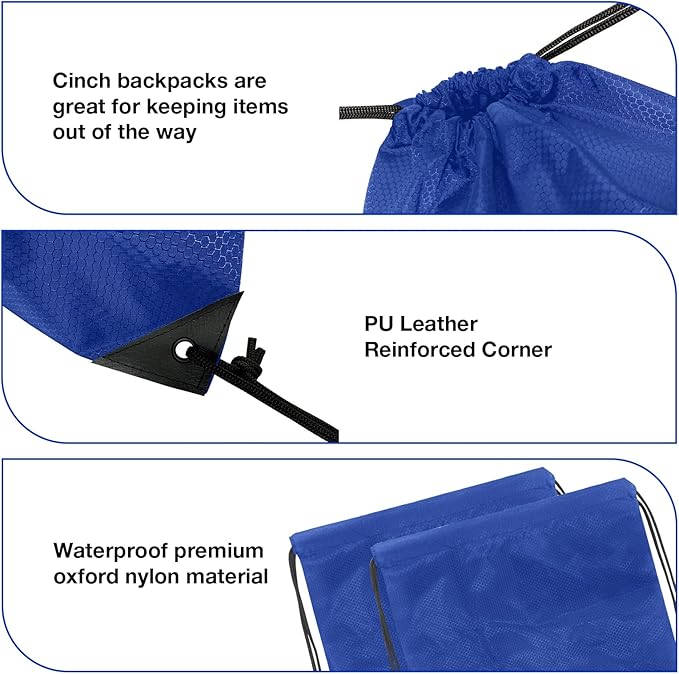 HIIXHC 2-Pack Blue Drawstring Backpacks, Cinch Bag, Lightweight & Washable Sackpack, Perfect for Gym, Sports, Travel - Men & Women,X-Large 22.4"x17.5"
