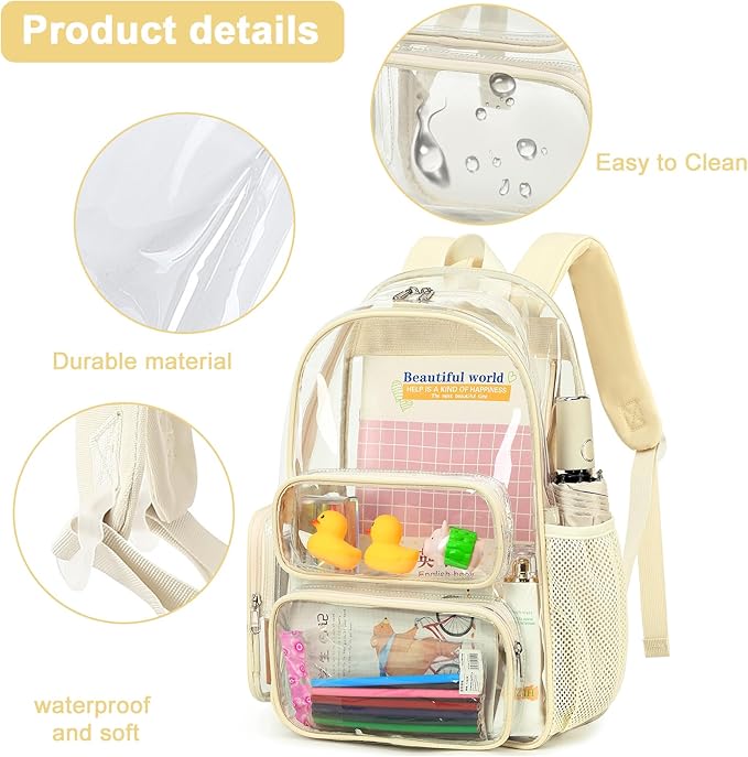BTOOP Clear Backpack Heavy Duty Transparent Backpack 17" See Through Bookbag for College Work Festival Security with Padded Strap Large Capacity