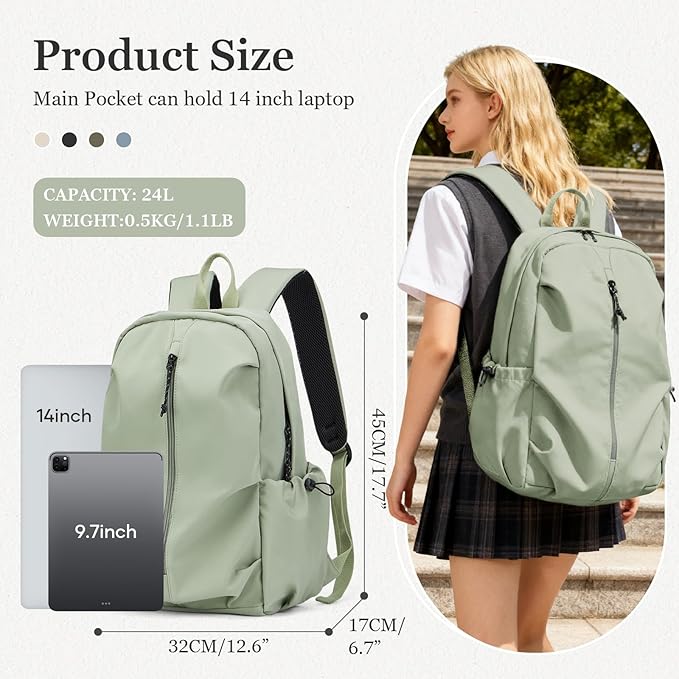 weradar Simple School Backpack For Men Women,Waterproof Bookbag For Teens Girls Boys,Lightweight Casual Daypacks College Backpack,Cute High School Bag(Green)