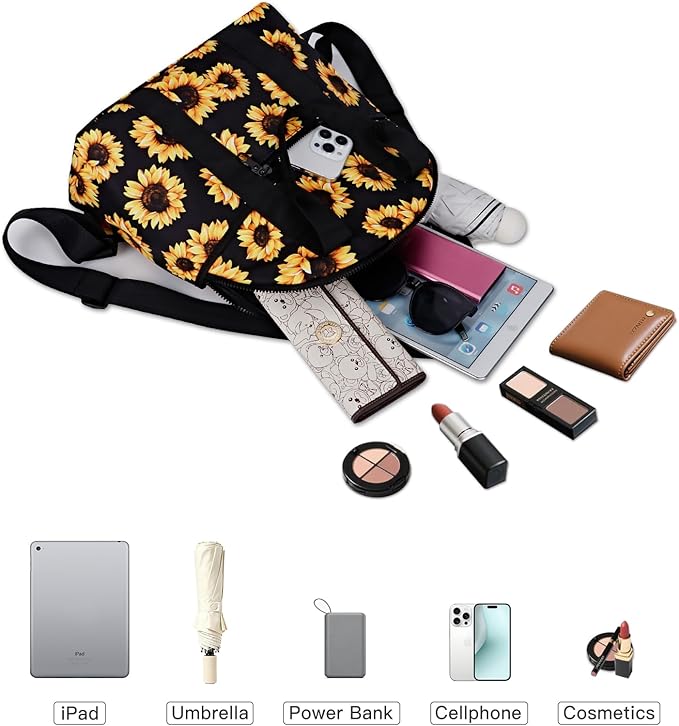 Women’s Backpack Purse Medium Size with Trolley Sleeve, Adjustable Strap/Top Handle, Water Resistant Travel Daypack, Sunflower