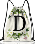 Initial Letter Drawstring Backpack String Sports Gym Bags Waterproof Sackpack Cute for Men Women Beach (13"×17") (Letter-D)