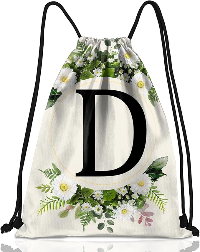 Initial Letter Drawstring Backpack String Sports Gym Bags Waterproof Sackpack Cute for Men Women Beach (13"×17") (Letter-D)