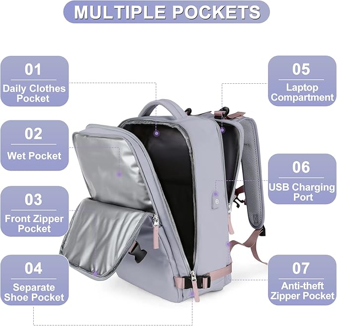 Large Travel Backpack For Women Airline Approved Carry On Backpack Flight Approved Waterproof Sports Luggage Backpack Casual Daypack Small Hiking Backpack
