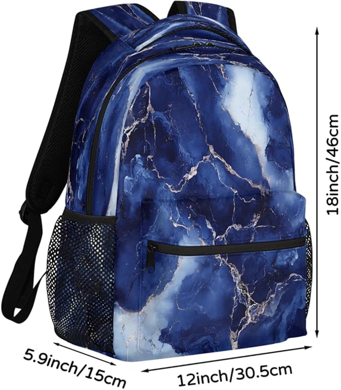 Pardick Blue Marble Backpack for Kids Girls Boys Lightweight School College Students 18in Bookbag Large Capacity Computer Backpacks Laptop Rucksack Travel Gym Hiking Camping Daypack