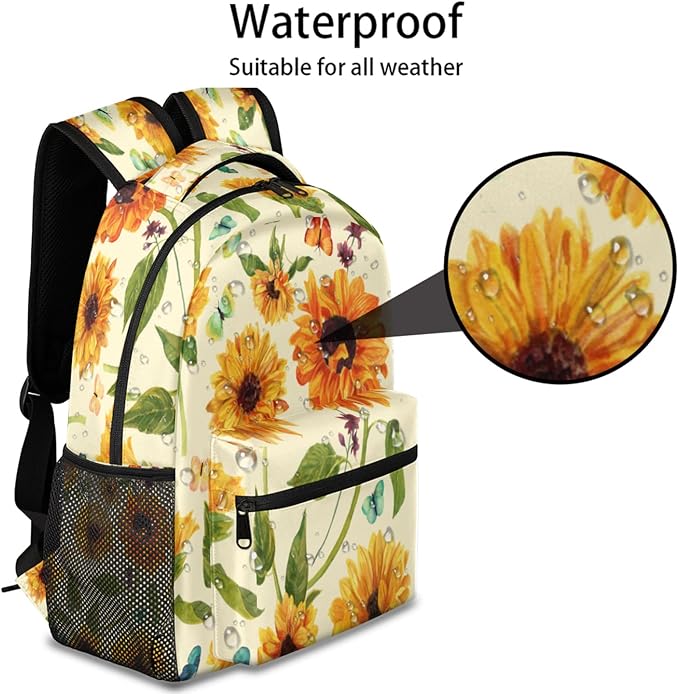 Pardick Backpacks Boys Girls, Flower Yellow Sunflower Lightweight School Backpack Laptop College Bookbag, Travel Casual Daypack, Hiking Camping Computer Rucksack