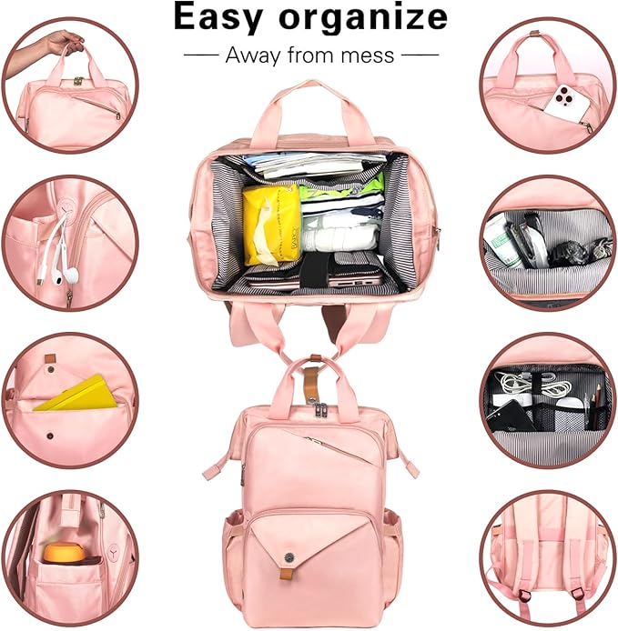 Hap Tim Travel Backpack Carry On Flight Approved, Laptop Backpack Women, Work Backpack Woman, Teacher Backpack, Pink（7651-PK）