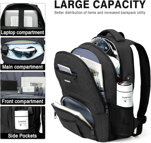 Backpack for Men Women, School Backpacks for Teen Boys Girls, Water Resistant Laptop Backpack with USB Charger, 15.6 Inch Black College Bookbag