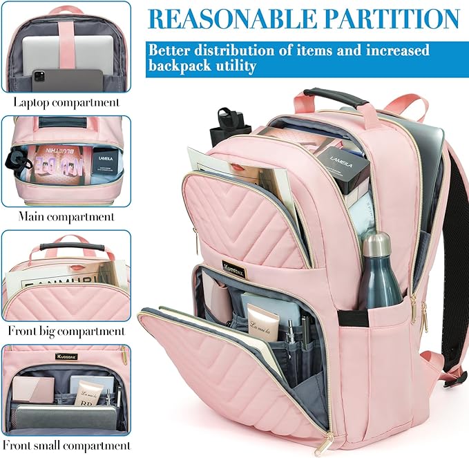 Backpack for Women, School Backpacks for Teen Girls, Stylish Cute Laptop Backpack, Teacher Student College Bookbags, Pink