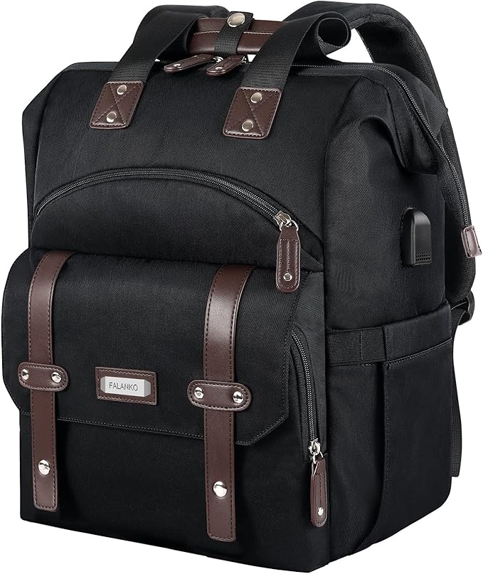 Laptop Backpack For Women, Work Doctor Teacher Nurse Wide Open Bookbags 17.3 Inch Laptops Backpack with USB Charging Port, Water Resistant RFID Computer Backpack for Men Women Black