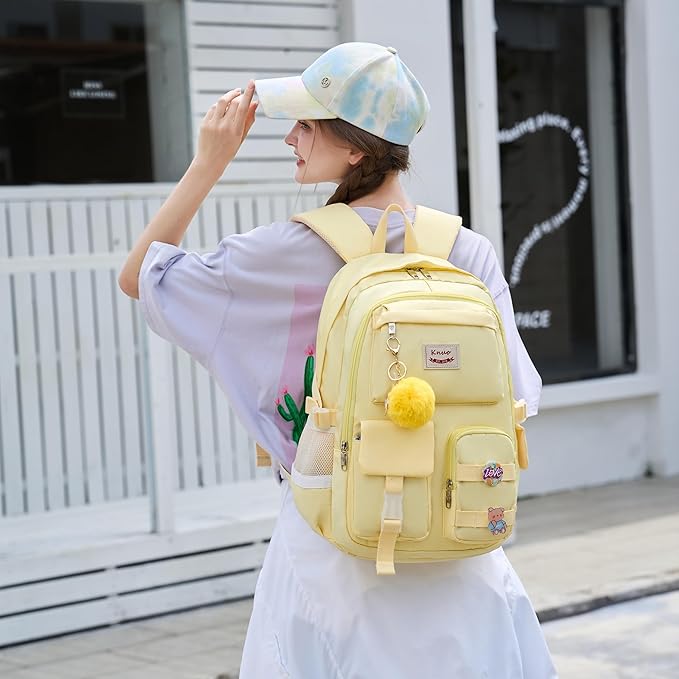 Backpack for girls Laptop Backpacks 15.6 Inch College Cute Bookbag Anti Theft Primary Elementary School Bag Casual Daypack for Teens Girls Women Students （Yellow