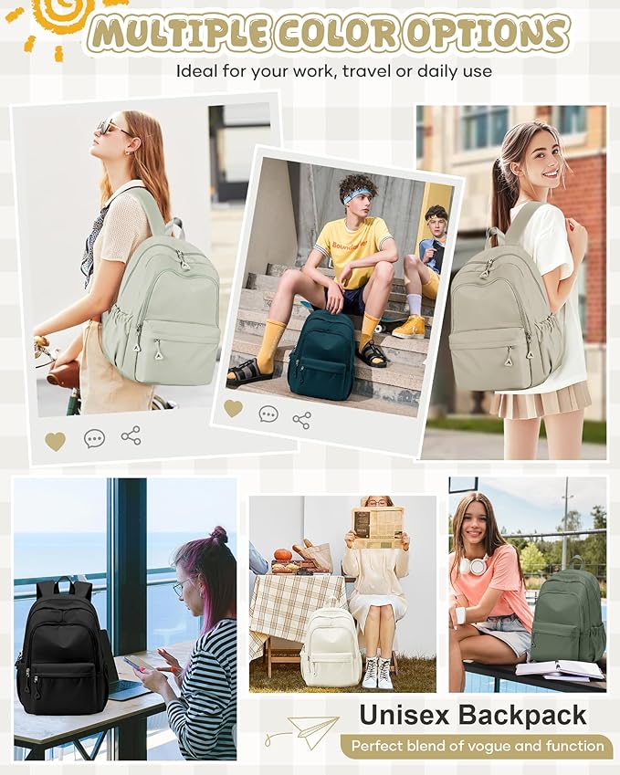 winspansy Backpack for School Teenage Girls Boys,Waterproof Lightweight School Bags Travel Daypack Simple Cute College Backpack Rucksack for Women Men fit 14 Inch Laptop,Khaki