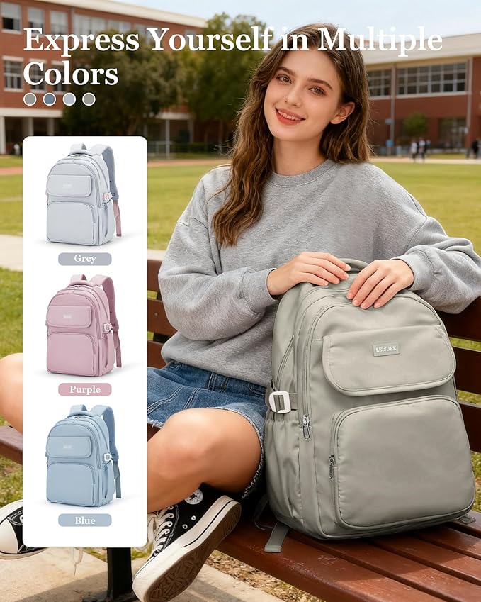 Cute Middle School Backpack For Teen Girls,Waterproof Casual Bookbags,Lightweight Travel Daypack,Basic Laptop College Backpack For Women(grey brown）