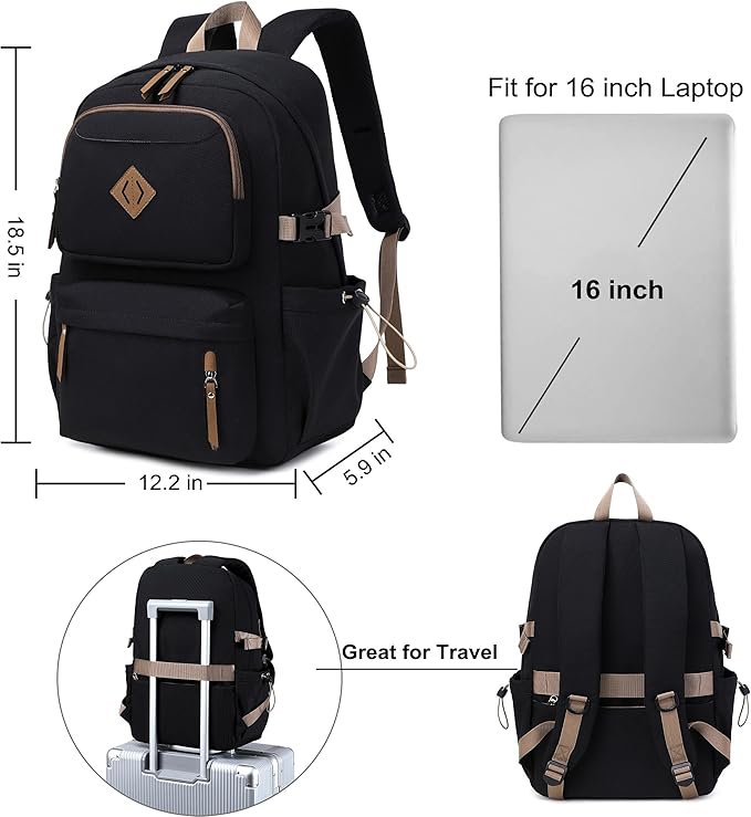 AO ALI VICTORY laptop backpack 15.6 inch anti theft travel backpacks for men and women large college bookbag work business daypack middle high school bag for girls boys teens students black