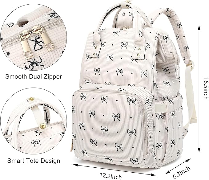 Laptop Backpack for Women, Corduroy College School Backpack Bookbag 15.6 inch Business Computer Travel Backpack (Bow Tie)