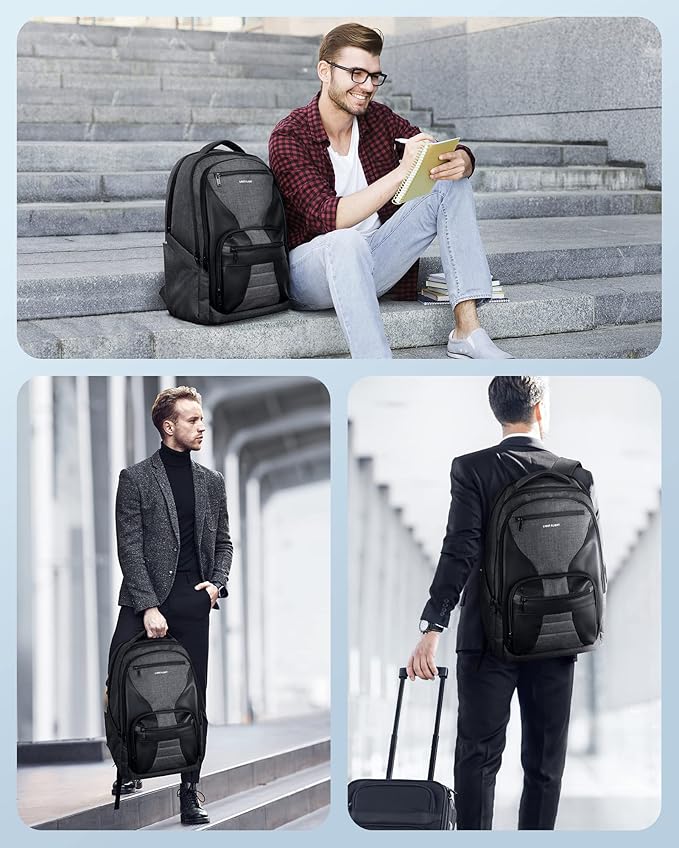 LIGHT FLIGHT Travel Backpack, Laptop Backpack for Men,17.3 Inch Computer Backpack Business Back Pack, Work Bag with USB Charging Hole, 40L Large Casual Daypack, Black grey