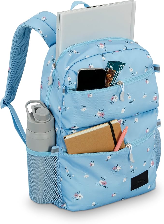 High Sierra Everclass Backpack - Travel or Work Laptop Bookbag with 360° Reflectivity, Dual Water Bottle Pockets & Fits Laptops Up To 15.6”, One Size, Floral Blue