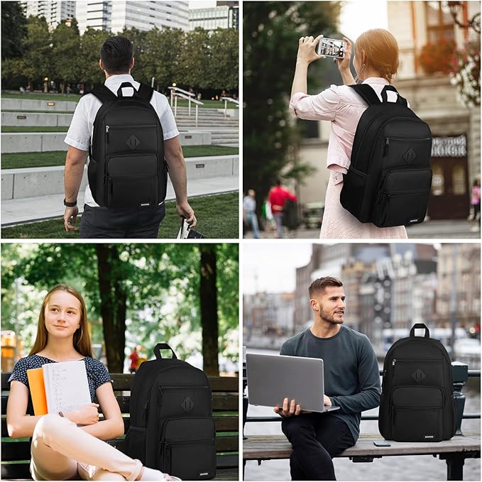 BIKROD Black Backpack for Men and Women, Backpack for School Teens Boys and Girls, Lightweight Casual High School Bookbag, Daily-use Travel Laptop Backpack Fits 17.3 Inch Notebook