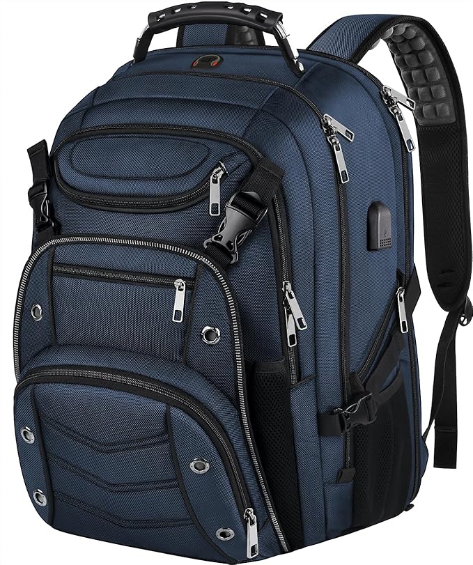 VECKUSON 18.4 Laptop Backpack for unisex, 60L Extra Large Gaming Laptops Back Bag with USB Charger Port,TSA Friendly Flight Approved and RFID Anti-Theft Pocket Heavy-duty Pack,21.3*15.7*11.8inch Blue