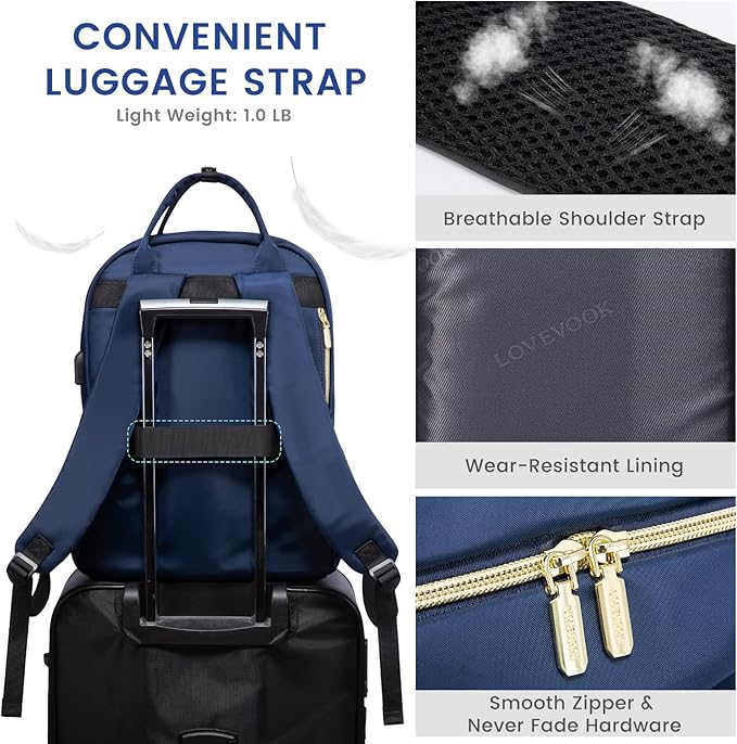 LOVEVOOK 15.6 Inch Laptop Backpack for Women,Fashion Work Travel Backpack,Waterproof Day Pack Purse for Teacher Nurse, Navy Blue.