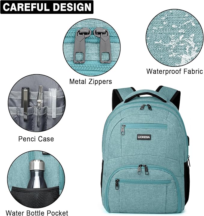 Backpack for Men Women, School Backpacks for Teen Boys Girls, Water Resistant Laptop Backpack with USB Charger, 15.6 Inch Black College Bookbag, Teal
