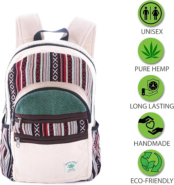 Anitya Hemp Backpack, Multi-Functional Pockets, Eco-Friendly, Unisex, Hiking Daypack, Durable Rucksack (AHLB08)