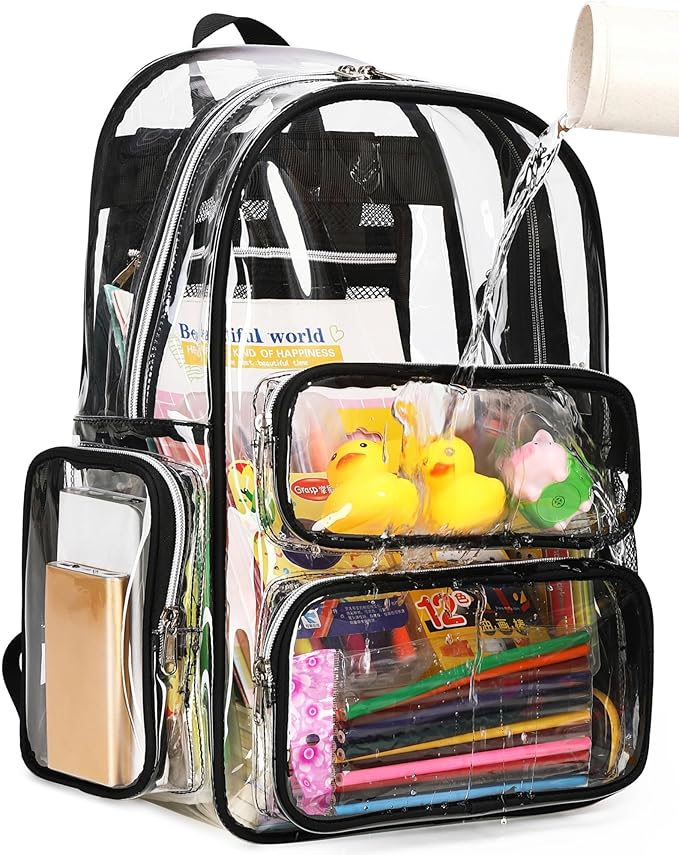 BTOOP Clear Backpack Heavy Duty Transparent Backpack 17" See Through Bookbag for College Work Festival Security with Padded Strap Large Capacity