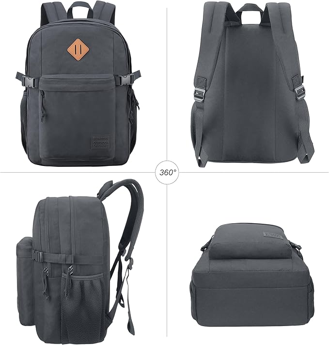 SUPACOOL Casual Backpack For School, Classical Travel Backpack for Men and Women, Bookbag for Boys, Girls and Kids, Laptop Compartment(Dark Grey)