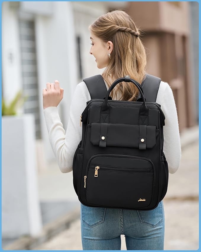 Hidds Laptop Backpack for Women 15.6 In Work Business Computer Bag School College Backpacks Commuter Back Pack Purse Girls Nursing Bookbags Womens Anti Theft Travel Daypack with USB Port - Black