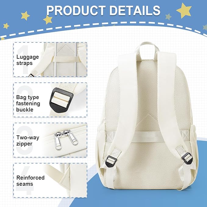 weradar School Backpack For Women Men, Lightweight Casual Daypack College Backpacks, Aesthetic Students Bookbag, Backpack With Lots Of Pockets,Cute High School Bag For Boys Girls(Beige)