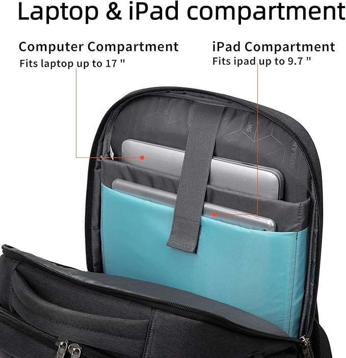 DUSLANG 17 Inch Laptop Backpack for Travel Water Resistant College Backpack for Men Women Laptop Bag with USB Charging Port Key Hanging Ornament Christmas Decorative,Black
