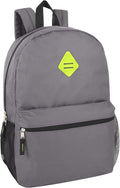 Large School Backpacks with Mesh Side Pockets – Classic 19 Inch Solid Color Backpacks for Kids, Men, Women, Travel (Grey & Green)