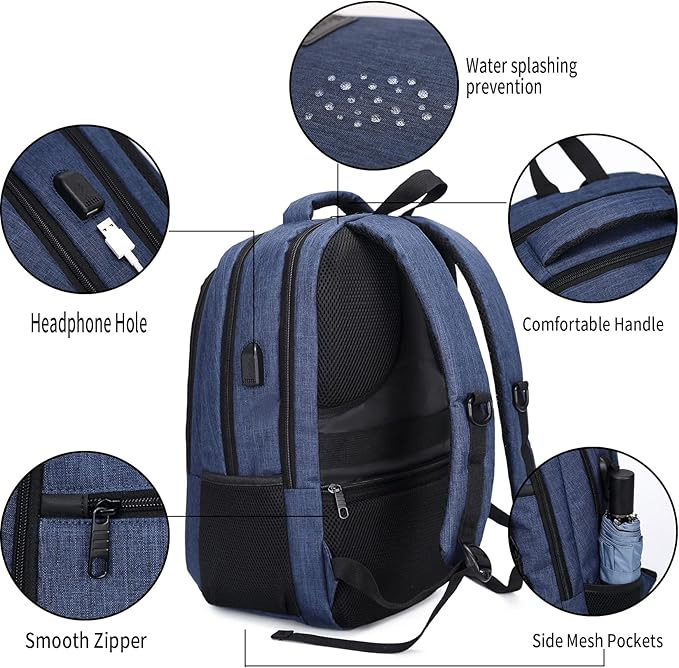 Monsdle Travel Laptop Backpack Anti Theft Backpacks with USB Charging Port, Business Work Bag 15.6 Inch College Computer for Men Women, Blue