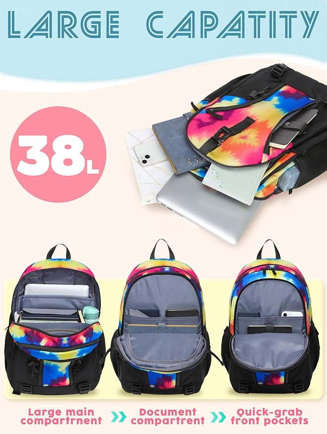BLUEFAIRY High School Backpack for Girls Boys Middle School Bookbag for Kids Back to School Bag for College with Large Compartment Casual Daypack Mochilas para Niñas Adolescentes 18" Black Rose