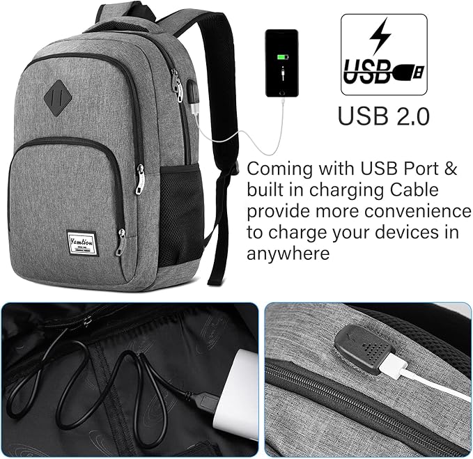 YAMTION 17.3 Inch Travel Backpack for Men and Women,School Bookbag for Teenager,Business Laptop Bookbag with USB Charging port for Business Work College Travel Trip