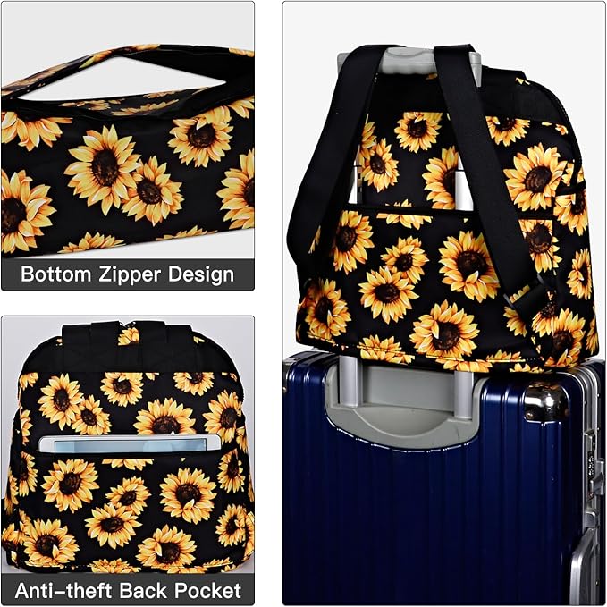Women’s Backpack Purse Medium Size with Trolley Sleeve, Adjustable Strap/Top Handle, Water Resistant Travel Daypack, Sunflower