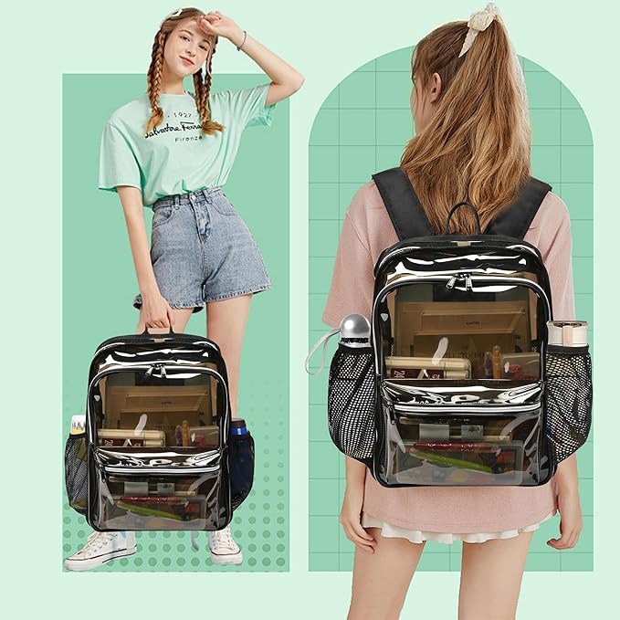 Clear Backpack,15 '' Clear Backpacks for School Heavy Duty PVC See Through Bag Waterproof Bookbag for Girls & Boys, 2 Pack