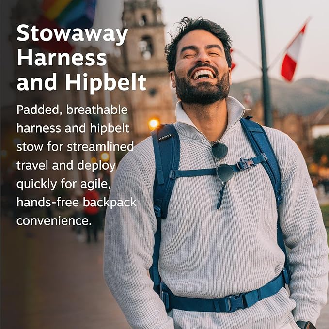 Osprey Farpoint 55L Men's Travel Backpack - Carry On Bag with Personal Item Sized Detachable Daypack, Cascade Blue/Torrent Blue