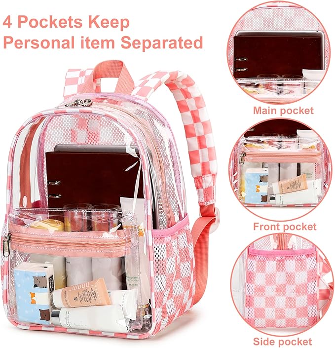 BTOOP Clear Mini Backpack for Stadium Events 12x12x6 Small Transparent Backpacks Plastic See Through Clear Bag for Concerts Work Festival Security Travel