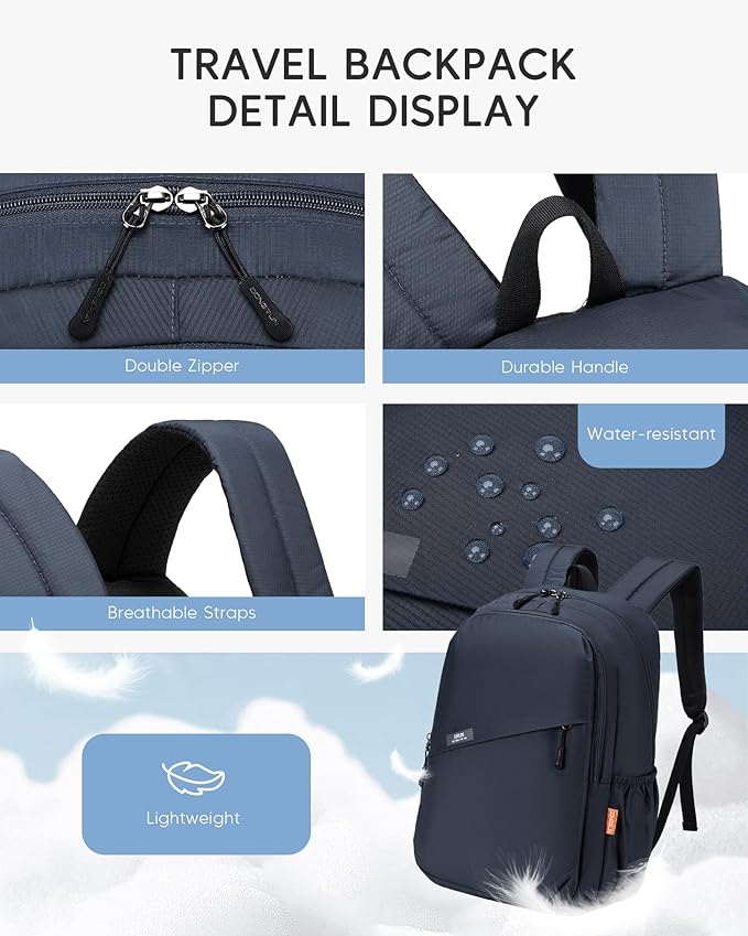 40x30x15cm Personal Item Bag Travel Backpack Carry On Flight Approved with Anti-Theft Pocket Water-resistant Casual Daypack for Weekender Business Hiking,Black