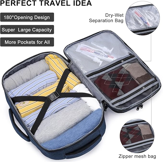 Asenlin Travel Backpack for Women Men,Flight Approved Carry On Luggage 30L Water Resistant Business Mochila Work Laptop Backpacks Fits TSA 15.6 Inch Computer College Weekender Outdoor Hiking-Blue