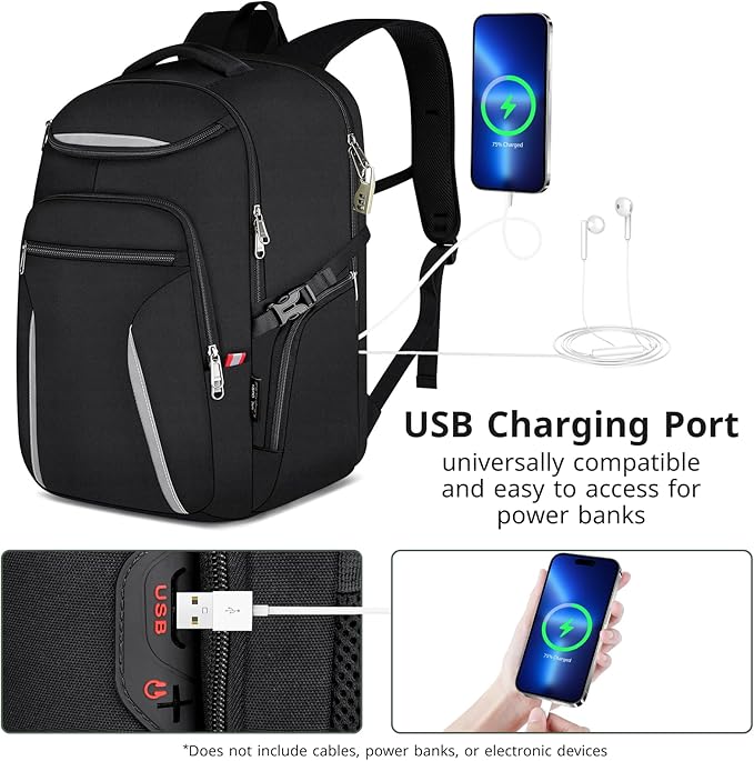 Laptop Backpack for Men, 17 Inch Anti-Theft Travel Backpack with USB Charging Port, Water Resistant College Business Computer Bag, Black, Large