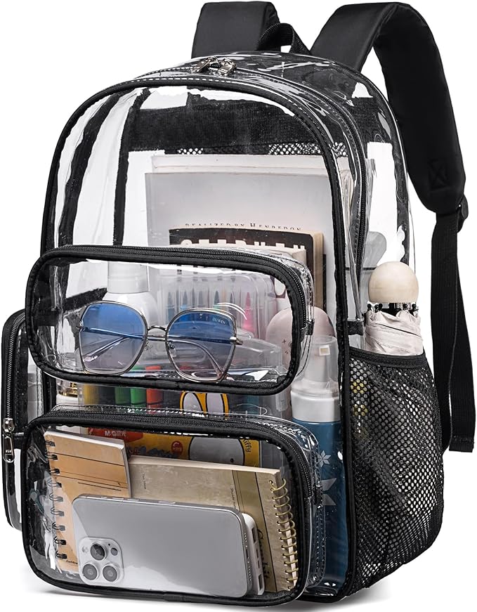 BTOOP Clear Backpack Heavy Duty Transparent Backpack 17" See Through Bookbag for College Work Festival Security with Padded Strap Large Capacity
