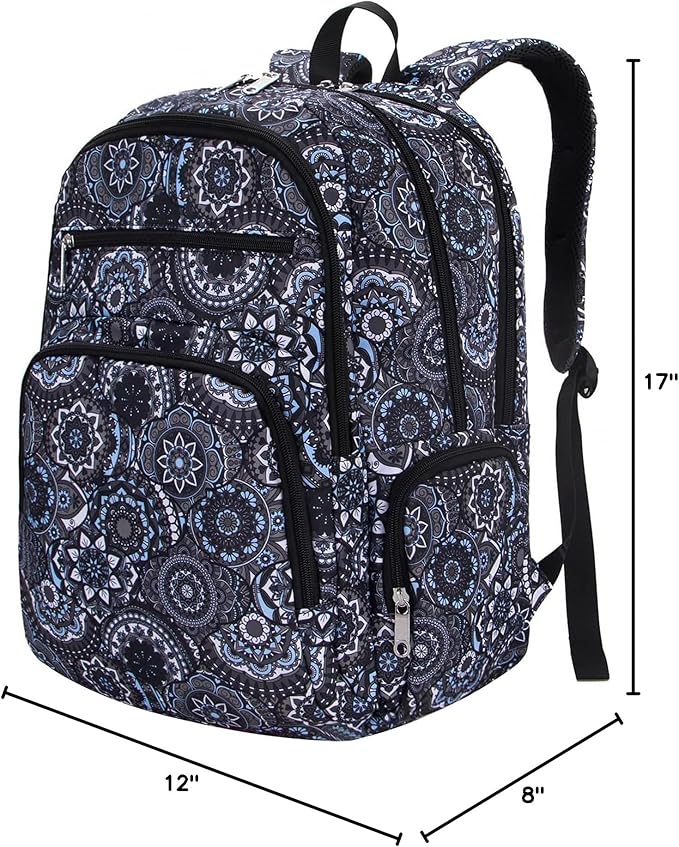 Large Backpack for Women Backpack with Lots of Pockets for Travel Work School Bookbag with Laptop Compartment for High School College Girls Mochilas Morrales para Mujer (Black/Gray, Paisley)