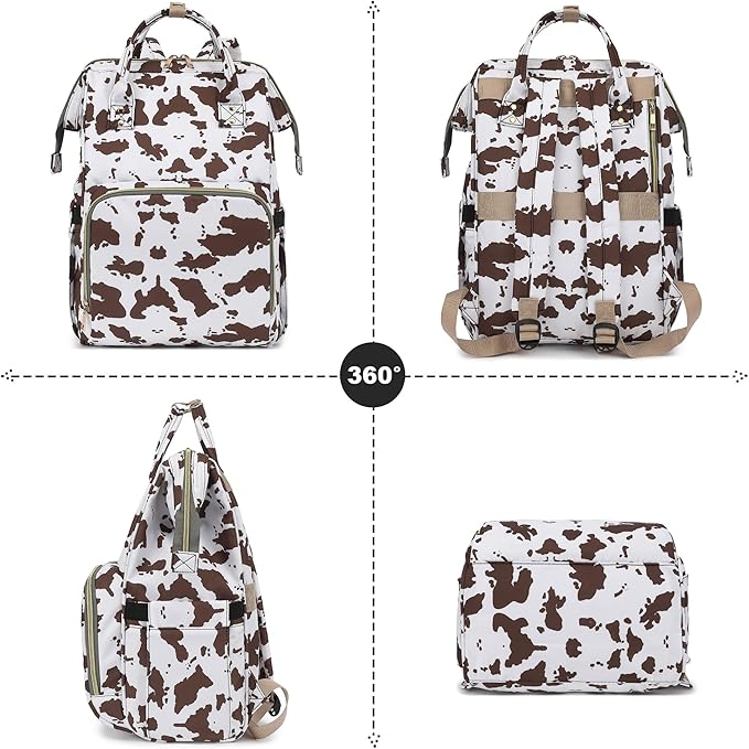 Laptop Backpack for Women Men, 15.6 inch College School Backpack Bookbag for Work/School/Travel/Business (Cow Print Brown)