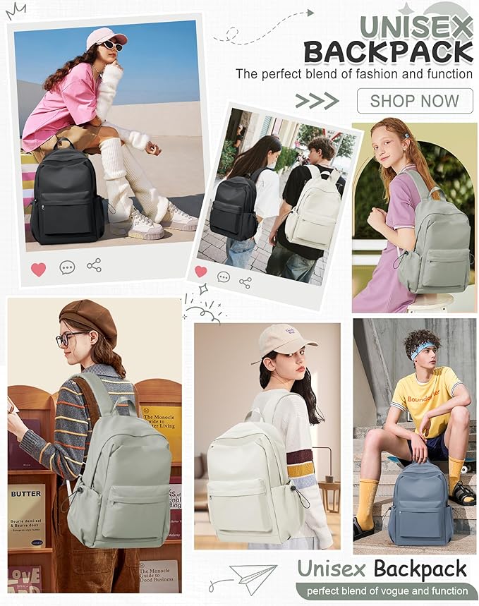 SEAFEW Small Green School Backpack Women, Unisex Lightweight Backpack School Bag Water-resistant Casual Rucksack fits 14 inch Laptop for Boys Girls Men and Women Bookbag College Daypack for Teenage