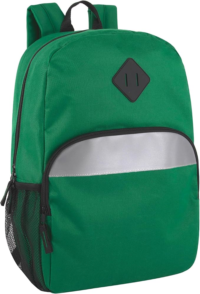 Trail maker Reflective School Backpack for Kids | Colorful Backpack with Adjustable Straps, Side Water Bottle Pockets (Green)