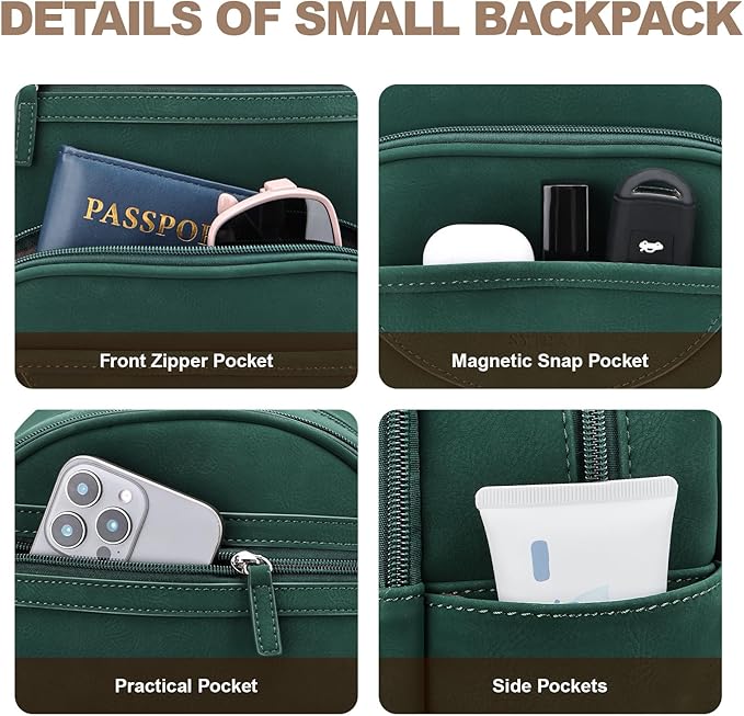 Small Backpack Purse for Women, Mini Backpack Vegan Leather with RFID Blocking & Tablet Pocket, Cute Shoulder Handbag for Travel, School & Work Green