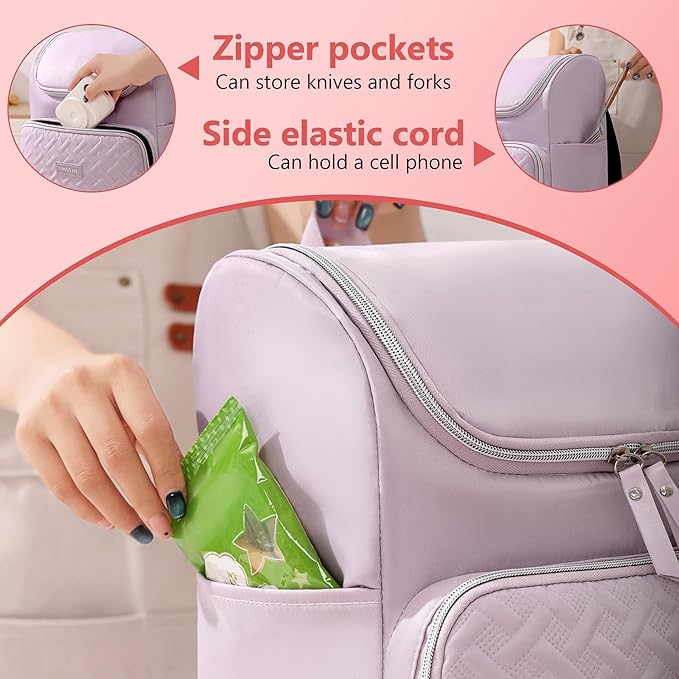Women's Insulated Lunch Backpack for 15.6"Computer, Soft Backpack Coolers LeakProof Travel Cooler Bag Waterproof Lunch Picnic Beach Work Trip Thermal Bag Drink Beverage Beer (Heathered Lilac)