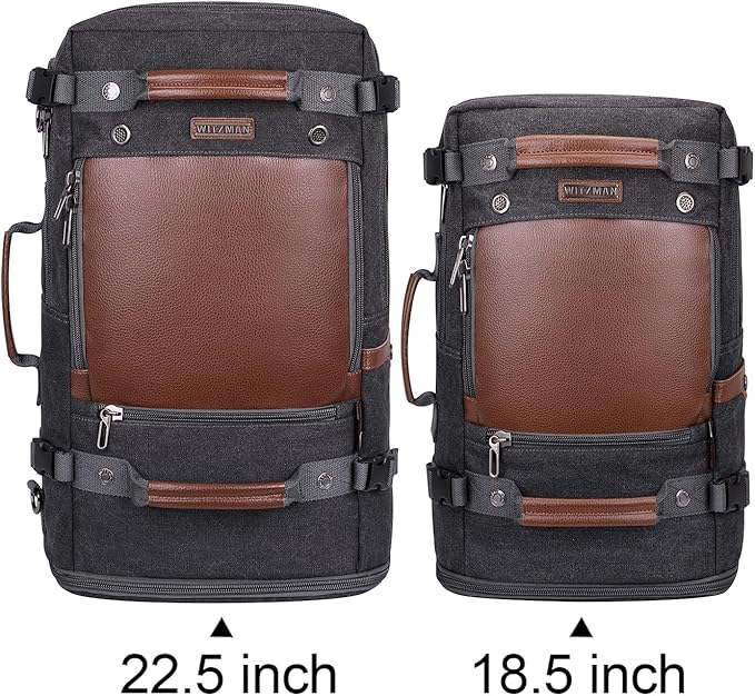 WITZMAN Travel Backpack for Men Women Carry on Luggage Backpack Canvas Rucksack Duffel bag with Shoe Compartment（A2021 big size black）